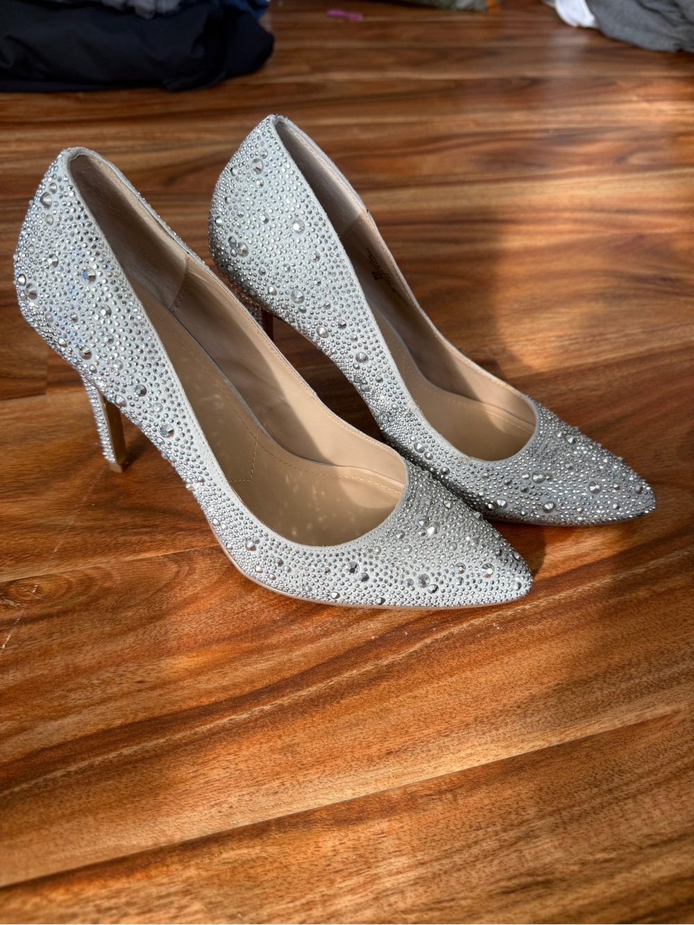 Charles by Charles David Crystal-Embellished Silver Pointed Toe Stiletto Heels